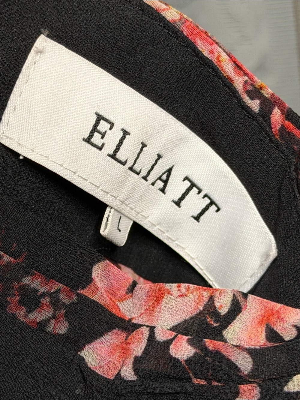 Elliatt Black Gown with Pink Floral Print and Feather Trim - Picture 7 of 7